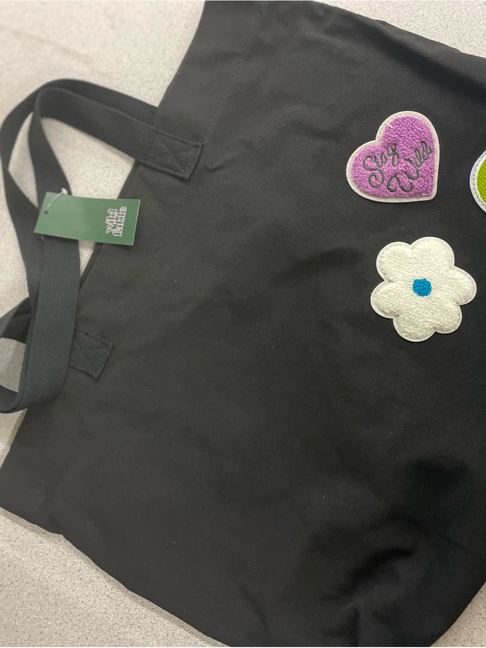 wild fable Black Tote with Colorful Patch Accents